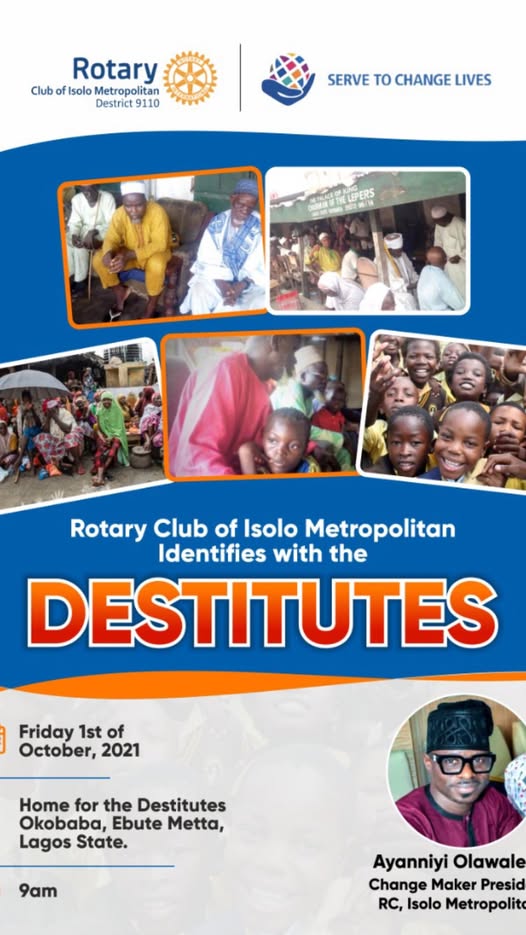 Join us on the 1st October, 2021 @ Okobaba Destitutes Home, Okobaba. 9:00am.