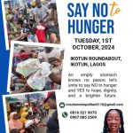 The “Say No to Hunger” project aimed to combat food insecurity by providing meals to vulnerable individuals and families in the community @ Ikotun Roundabout, Lagos